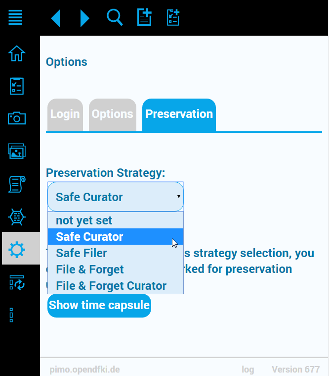 The list of Preservation Strategies available in the Personal Preservation Scenario.